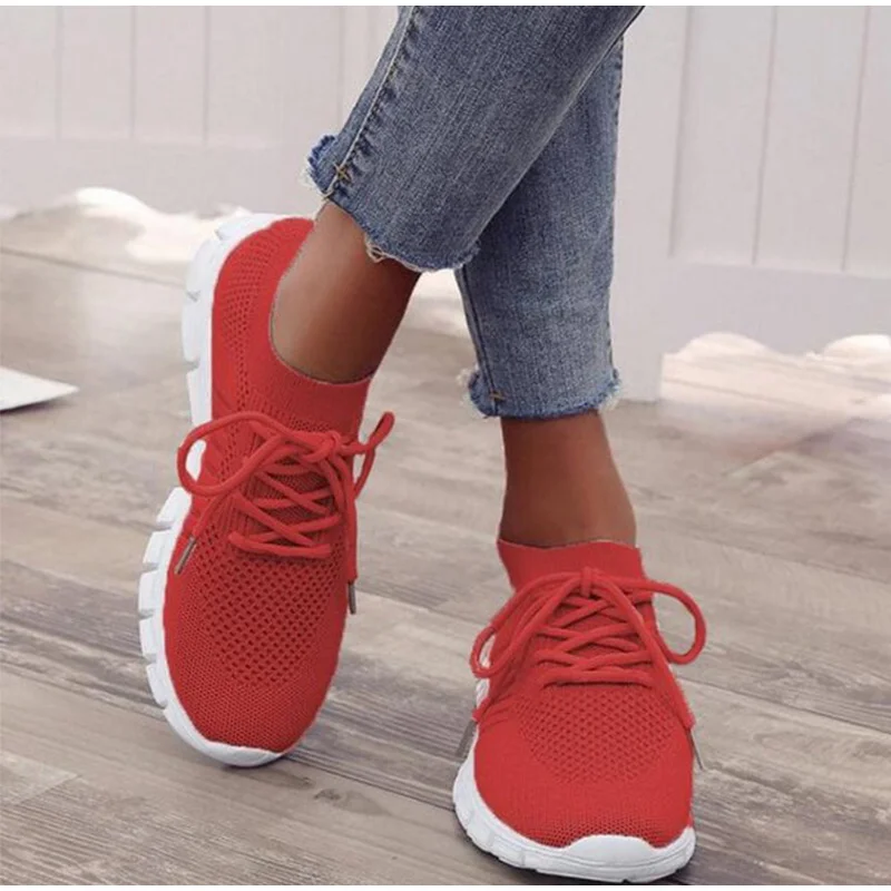 KAIXLIONLY Walking Tennis Shoes Womens Summer Lightweight Slip On Shoes Lace-Up Breathable Mesh Sport Running Shoes 